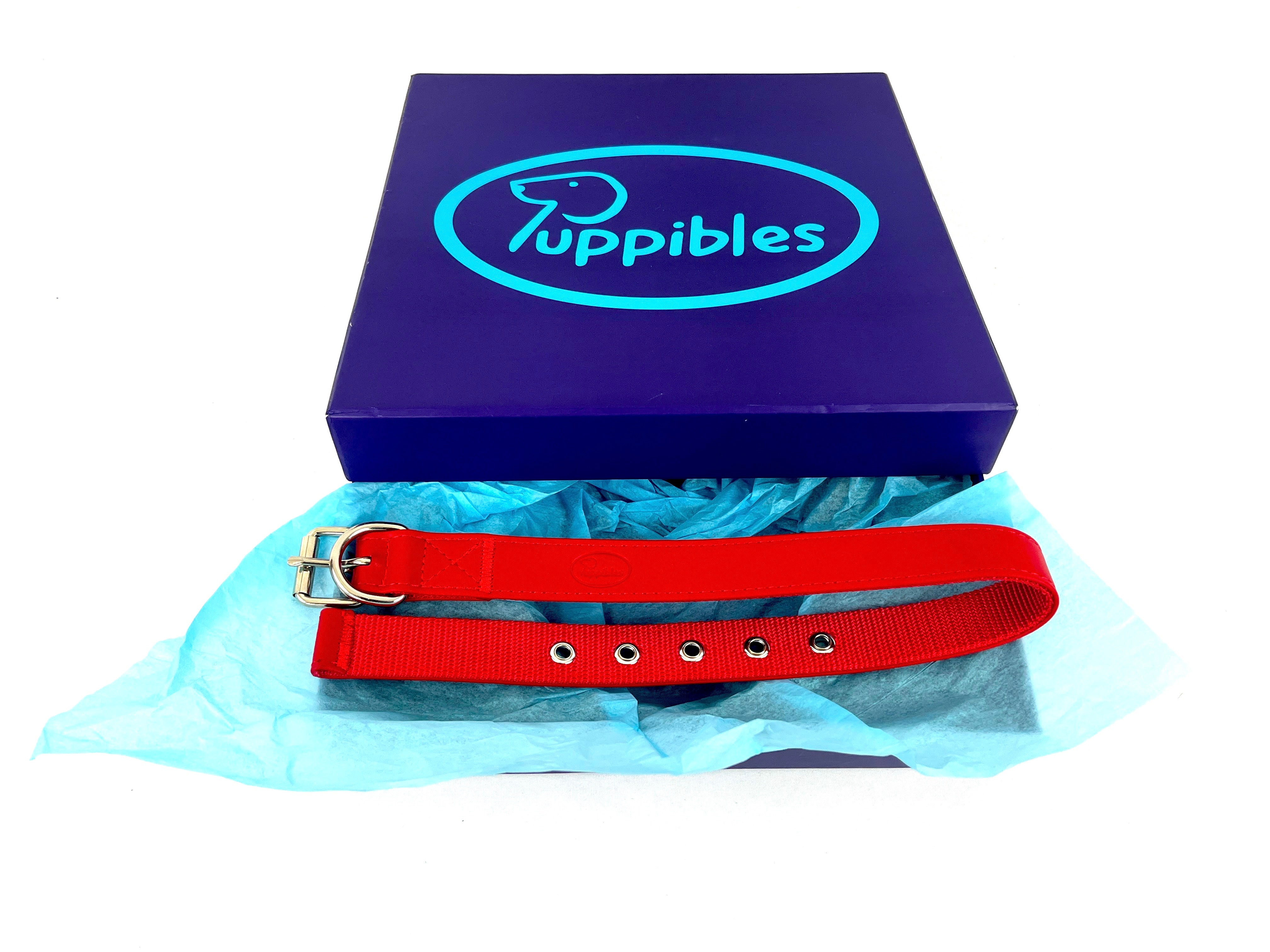 Puppibles Vegan Leather Red Dog Collar